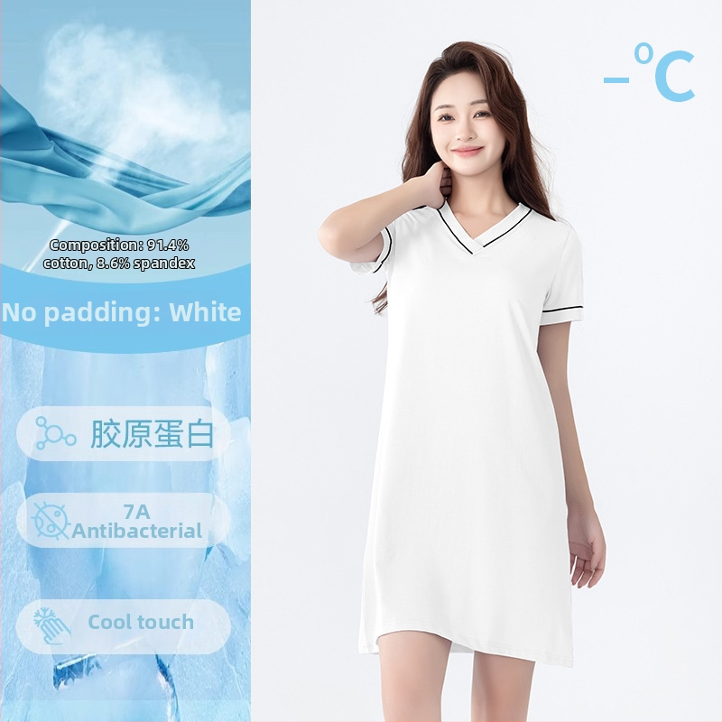 Medvilninė trumpų rankovių naktinukė su V formos iškirpte, įsiūta krūties pagalvėlė, patogiam namų dėvėjimui