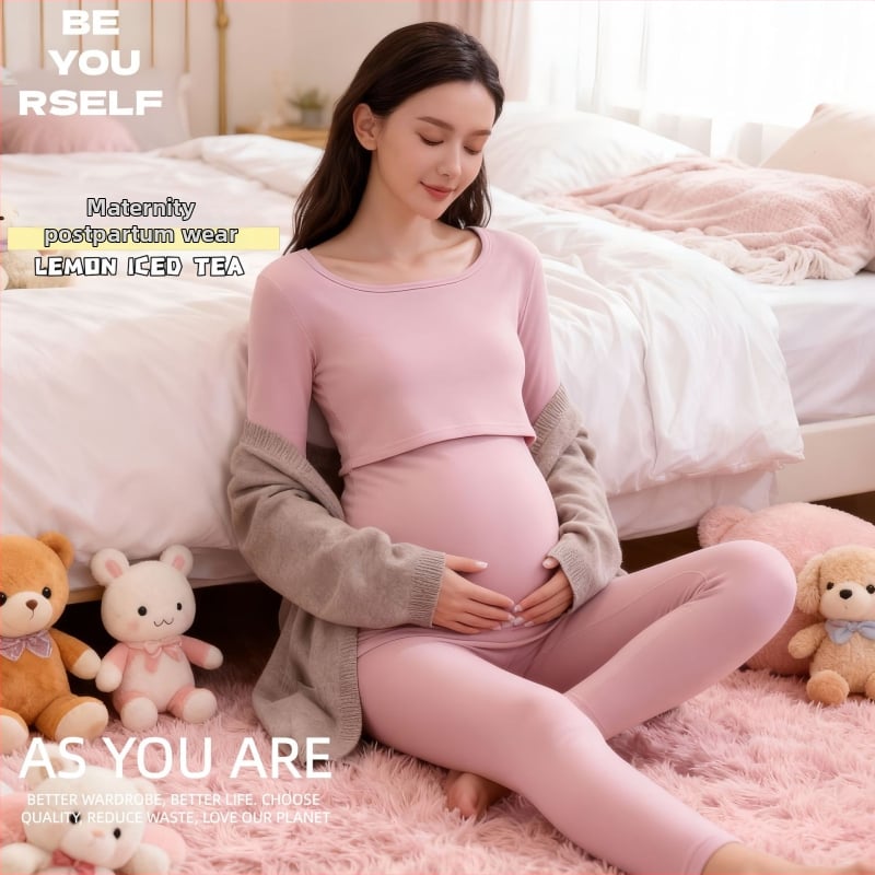 Nėščiųjų medvilninis komplektas maitinančiai – ilgomis rankovėmis, dviejų dalių, ruduo–žiema 2025