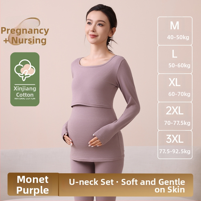 Nėščiųjų medvilninis komplektas maitinančiai – ilgomis rankovėmis, dviejų dalių, ruduo–žiema 2025