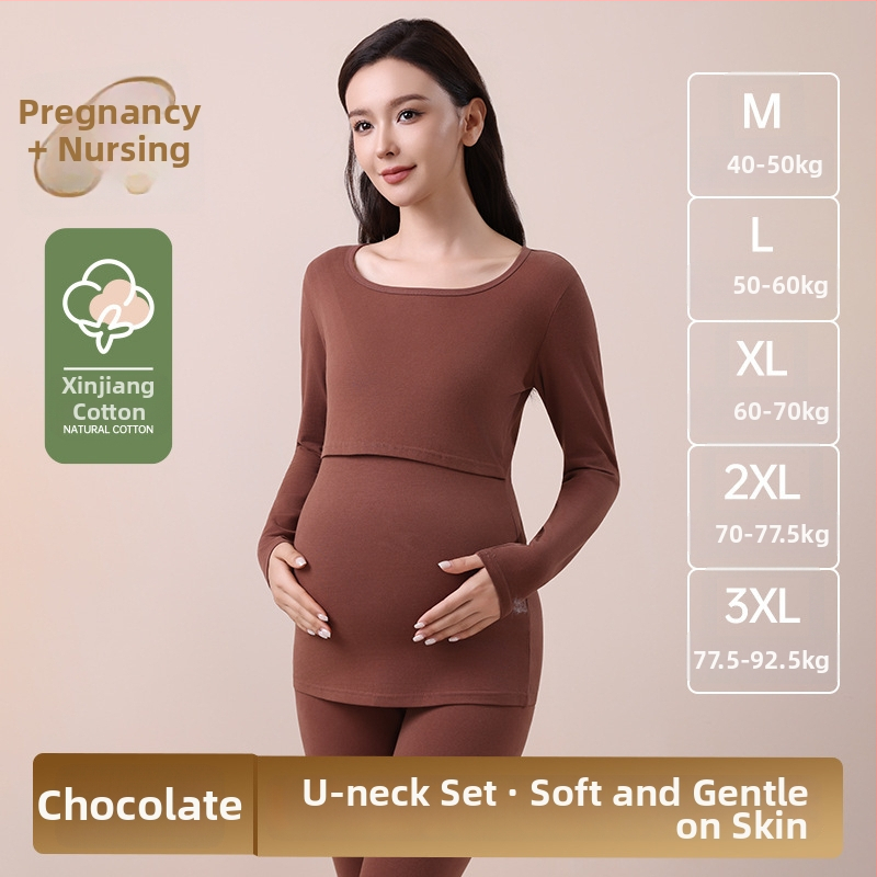 Nėščiųjų medvilninis komplektas maitinančiai – ilgomis rankovėmis, dviejų dalių, ruduo–žiema 2025