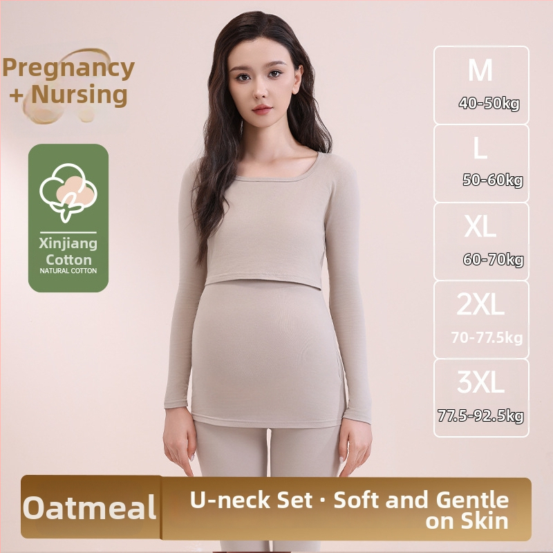 Nėščiųjų medvilninis komplektas maitinančiai – ilgomis rankovėmis, dviejų dalių, ruduo–žiema 2025
