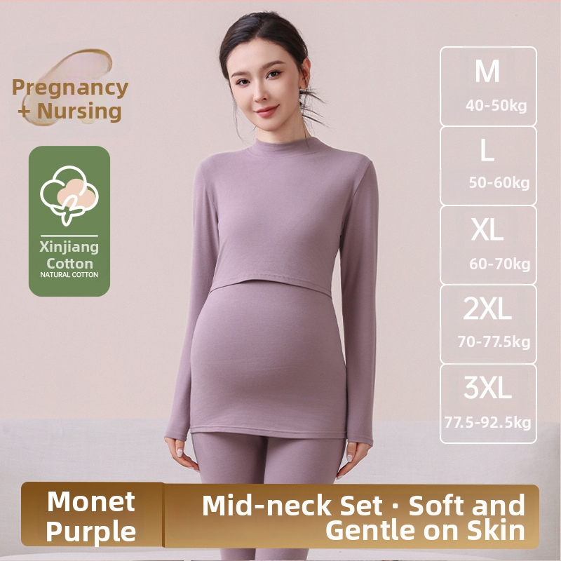 Nėščiųjų medvilninis komplektas maitinančiai – ilgomis rankovėmis, dviejų dalių, ruduo–žiema 2025