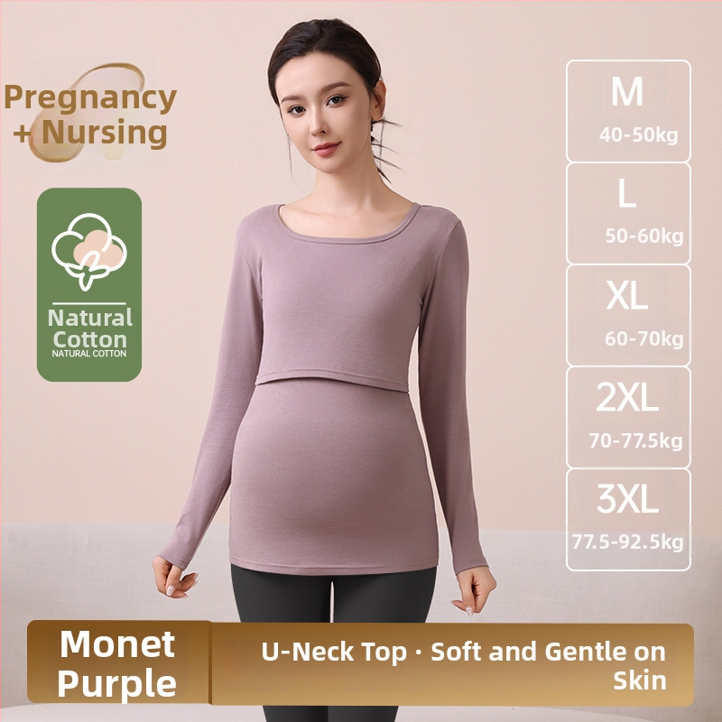 Nėščiųjų medvilninis komplektas maitinančiai – ilgomis rankovėmis, dviejų dalių, ruduo–žiema 2025