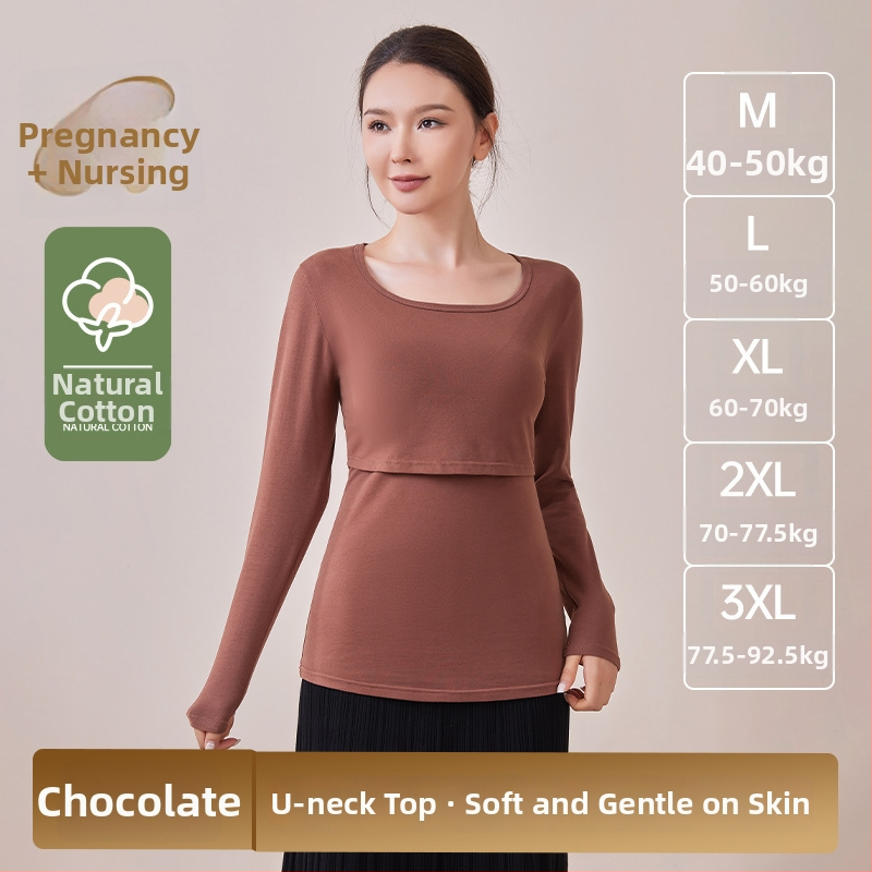 Nėščiųjų medvilninis komplektas maitinančiai – ilgomis rankovėmis, dviejų dalių, ruduo–žiema 2025