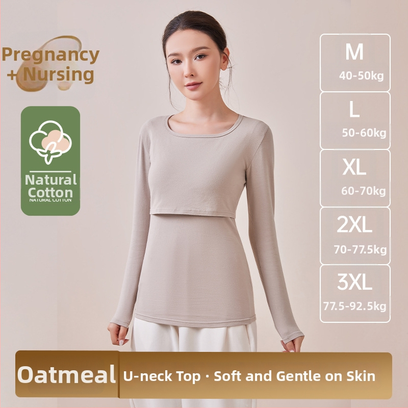 Nėščiųjų medvilninis komplektas maitinančiai – ilgomis rankovėmis, dviejų dalių, ruduo–žiema 2025