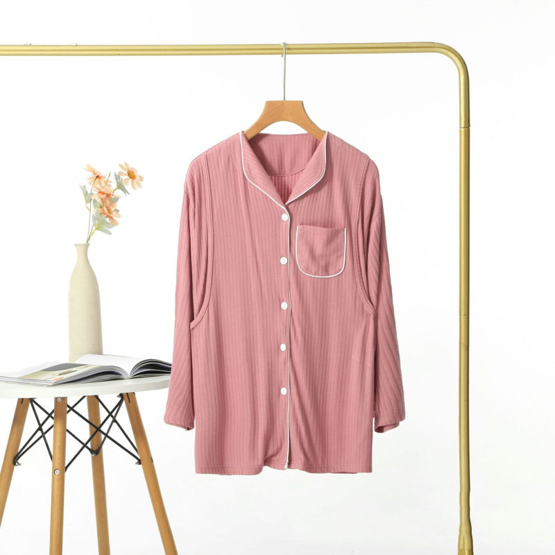 Maitinimo topas su šoniniu atidarymu — kardigano stiliaus, ilgos rankovės, maža apykaklė, tinkamas visiems sezonams, regeneruotas celulozės pluoštas (modalas)