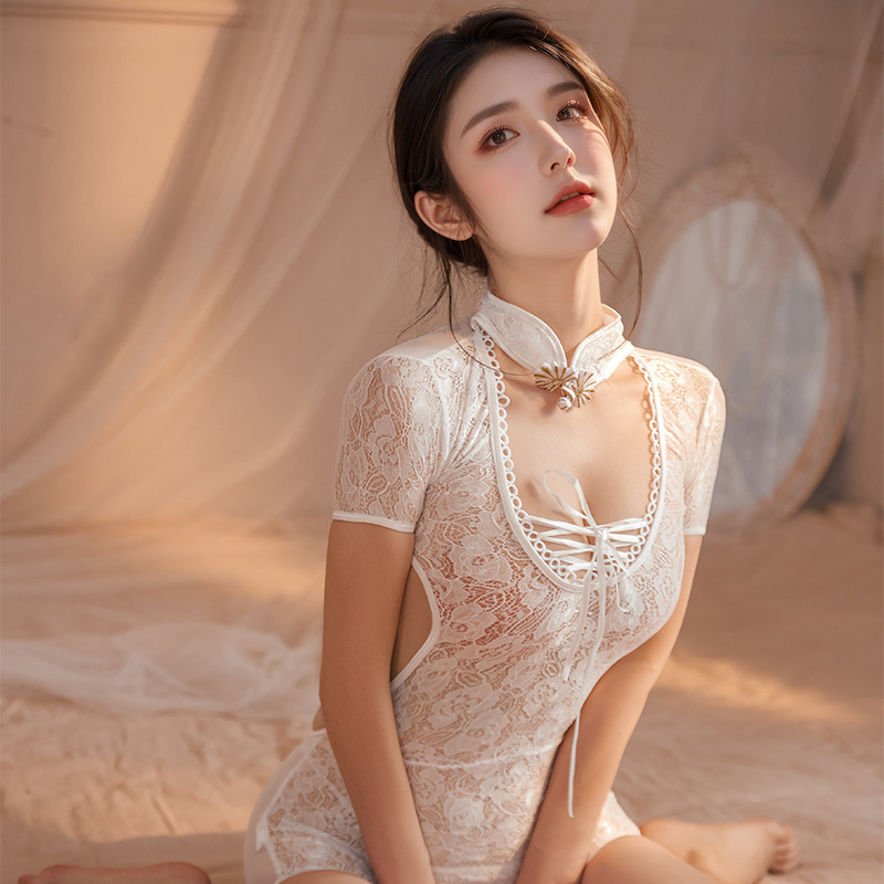 Cheongsam inspirirani seksi set donjeg rublja za igru uloga - čipka, poliester 90-95%, uključuje čarape, za žene