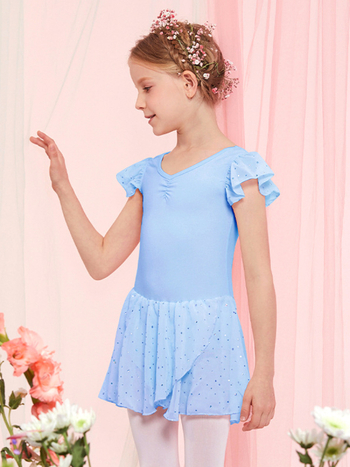 Set de dans pentru fete – costum de vară din bumbac pentru antrenament, tutu balet, 93,2% bumbac, stil 1628, E.dance