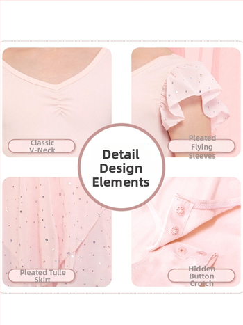 Vaikų šokių apranga mergaitėms – vasarinė medvilninė treniruočių suknelė su baleto tutu, 93,2% medvilnė, stilius 1628, prekės ženklas E.dance