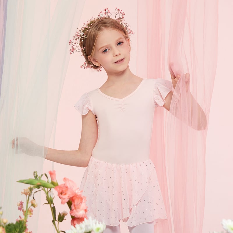 Set de dans pentru fete – costum de vară din bumbac pentru antrenament, tutu balet, 93,2% bumbac, stil 1628, E.dance