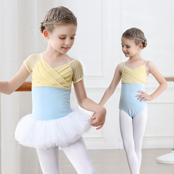 Set balet pentru copii din bumbac (95,2%), rochie cu bretele, mâneci scurte, pentru antrenament, 3–8 ani