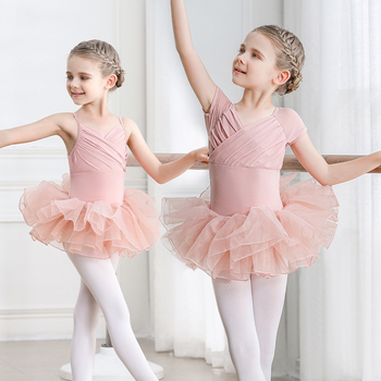 Set balet pentru copii din bumbac (95,2%), rochie cu bretele, mâneci scurte, pentru antrenament, 3–8 ani