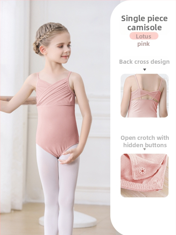 Vaikų baleto komplektas iš medvilnės (95,2%), su petnešėlėmis ir trumpomis rankovėmis, treniruotėms, 3–8 metai