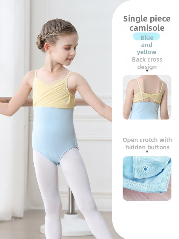 Vaikų baleto komplektas iš medvilnės (95,2%), su petnešėlėmis ir trumpomis rankovėmis, treniruotėms, 3–8 metai