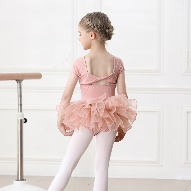 Set balet pentru copii din bumbac (95,2%), rochie cu bretele, mâneci scurte, pentru antrenament, 3–8 ani