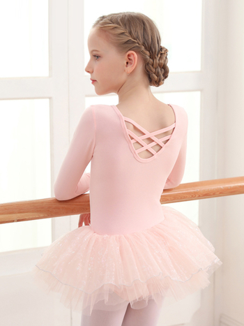 Rochie de balet pentru fete, cu mâneci lungi și tutu, dintr-o bucată – bumbac 93,2%, primăvară/toamnă, 3–8 ani, stil dulce