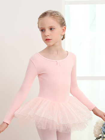 Rochie de balet pentru fete, cu mâneci lungi și tutu, dintr-o bucată – bumbac 93,2%, primăvară/toamnă, 3–8 ani, stil dulce