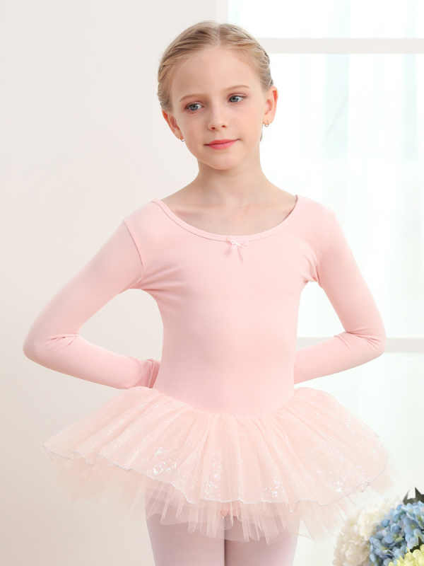 Rochie de balet pentru fete, cu mâneci lungi și tutu, dintr-o bucată – bumbac 93,2%, primăvară/toamnă, 3–8 ani, stil dulce