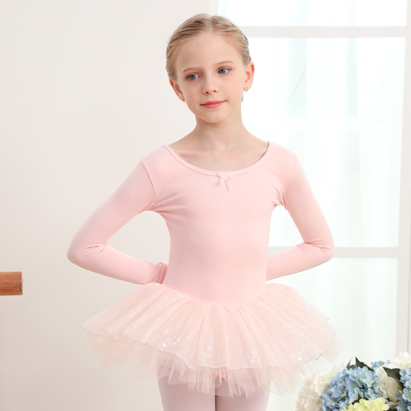 Rochie de balet pentru fete, cu mâneci lungi și tutu, dintr-o bucată – bumbac 93,2%, primăvară/toamnă, 3–8 ani, stil dulce