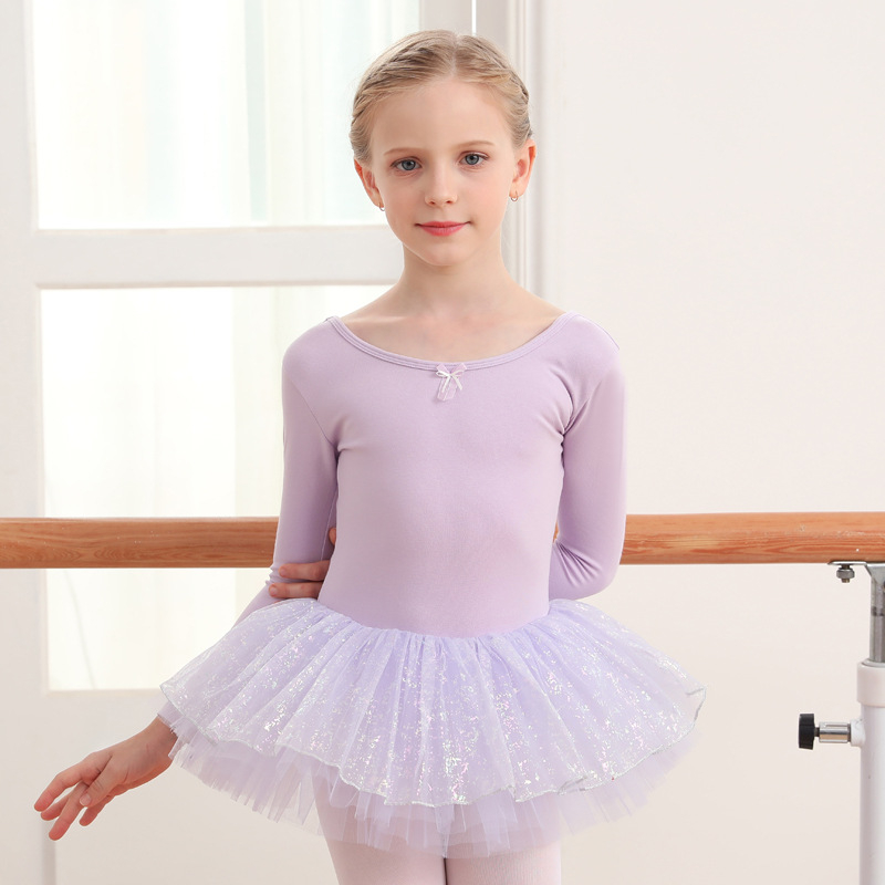 Rochie de balet pentru fete, cu mâneci lungi și tutu, dintr-o bucată – bumbac 93,2%, primăvară/toamnă, 3–8 ani, stil dulce