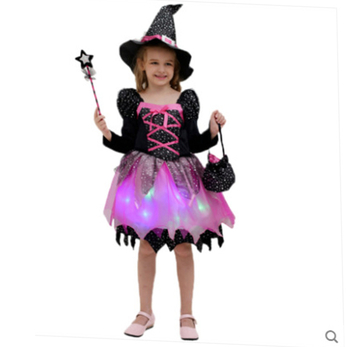 Costum de Halloween pentru copii: Rochie de prințesă‑vrăjitoare pentru reprezentații pe scenă – organza cu 80% polipropilenă și spandex, set pantaloni, pentru vârsta 3–8 ani, toamnă