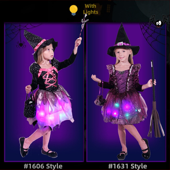 Vaikų Helovyno kostiumas: Raganių princų princesės suknelė sceniniam pasirodymui – organza su 80% polipropileno ir spandekso, kelnių komplektas, 3–8 metų vaikams, ruduo