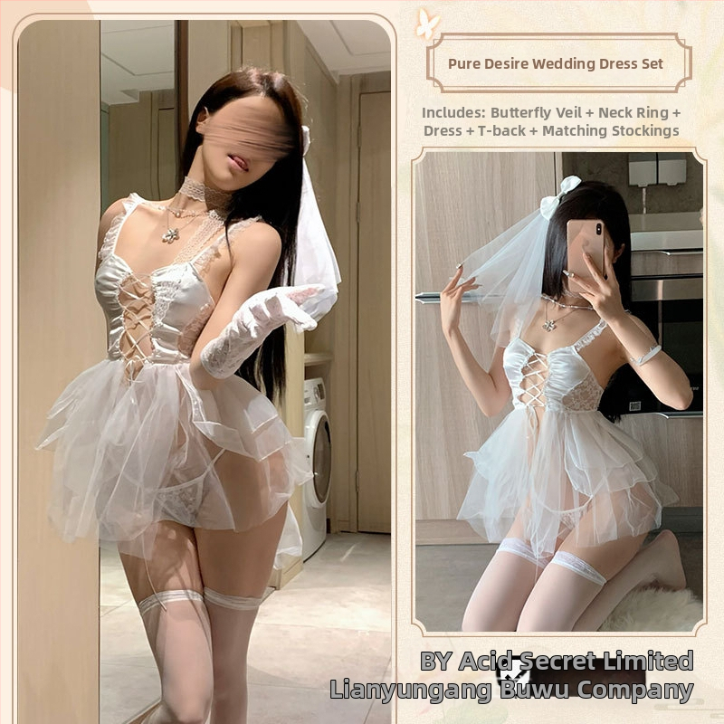 Vestuvių nakties apatinių komplektas su nėriniais – permatoma tinklinė medžiaga, poliesteris 90–95%