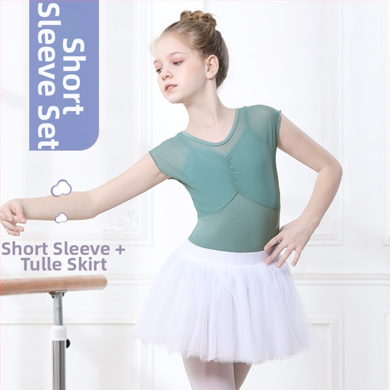 Mergaičių vasaros trumpomis rankovėmis šokių apranga su tutu sijonu, 95% medvilnė, švelnus audinio apdorojimas