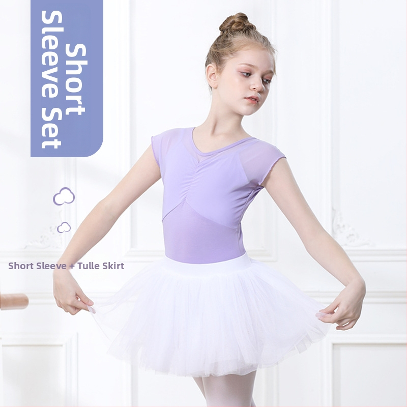 Mergaičių vasaros trumpomis rankovėmis šokių apranga su tutu sijonu, 95% medvilnė, švelnus audinio apdorojimas