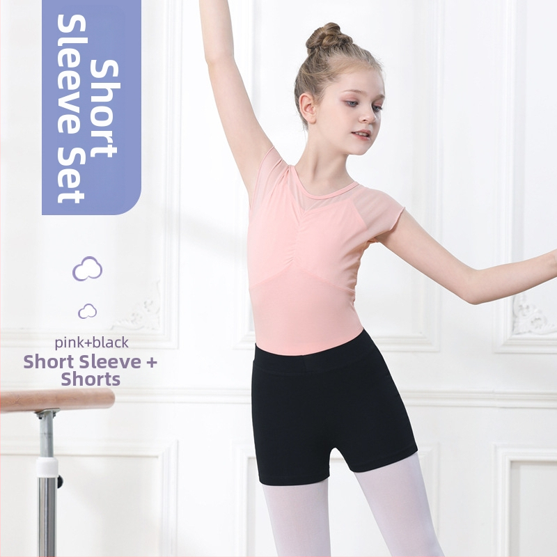 Mergaičių vasaros trumpomis rankovėmis šokių apranga su tutu sijonu, 95% medvilnė, švelnus audinio apdorojimas