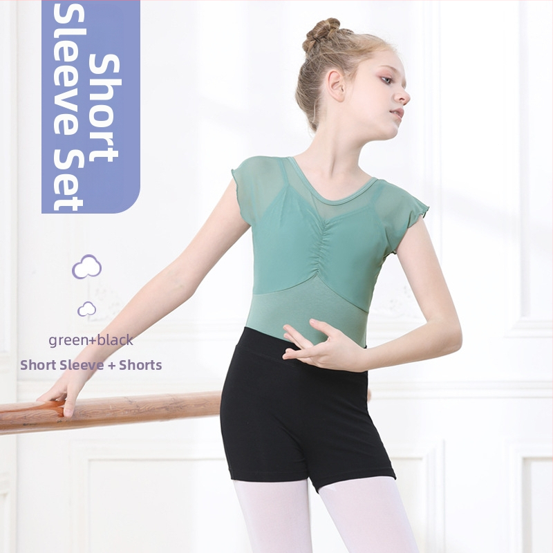 Mergaičių vasaros trumpomis rankovėmis šokių apranga su tutu sijonu, 95% medvilnė, švelnus audinio apdorojimas