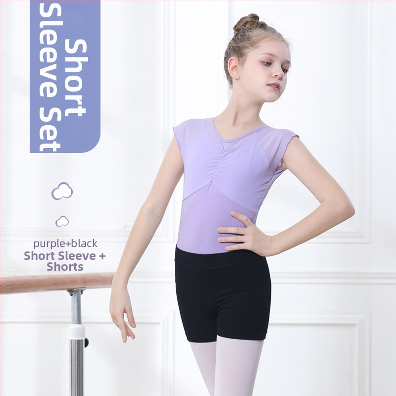 Mergaičių vasaros trumpomis rankovėmis šokių apranga su tutu sijonu, 95% medvilnė, švelnus audinio apdorojimas