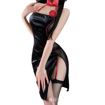 Комплект еротично бельо в стил чийонгсам с мрежести прозрачни панели, полиестерна тъкан, съдържание на полиестер 90–95%