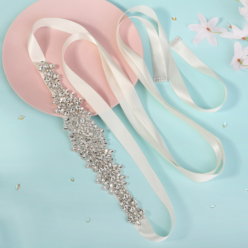 Vestuvinė juosta su rhinestones, kaspino sagtis, rišimo užsegimas, platus (>4 cm), lengvas prabangos stilius, 2023 m. pavasaris