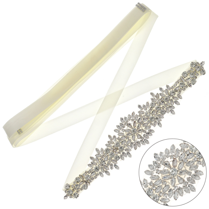 Vestuvinė juosta su rhinestones, kaspino sagtis, rišimo užsegimas, platus (>4 cm), lengvas prabangos stilius, 2023 m. pavasaris