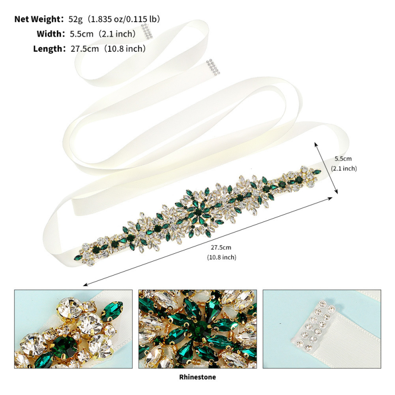 Vestuvinė juosta su rhinestones, kaspino sagtis, rišimo užsegimas, platus (>4 cm), lengvas prabangos stilius, 2023 m. pavasaris