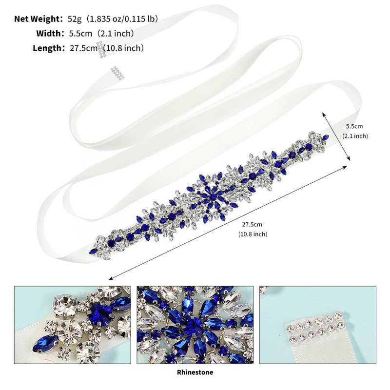 Vestuvinė juosta su rhinestones, kaspino sagtis, rišimo užsegimas, platus (>4 cm), lengvas prabangos stilius, 2023 m. pavasaris