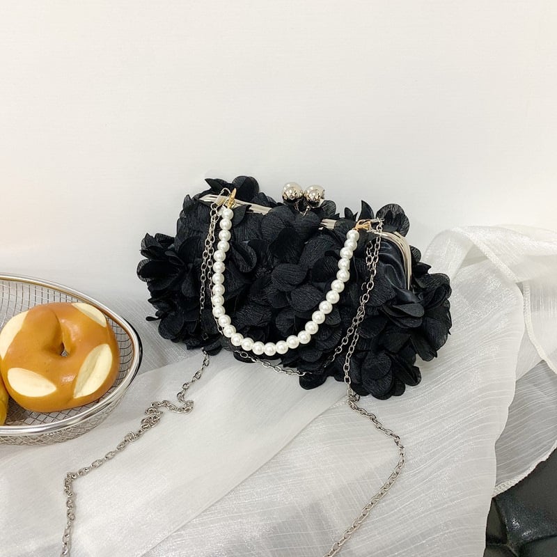 Вечерна чанта-клъч с дизайн на листенца, ръчна дръжка, плат, подплата полиестер, хоризонтално квадратна форма, закриване с ключалка, стил свеж и сладък