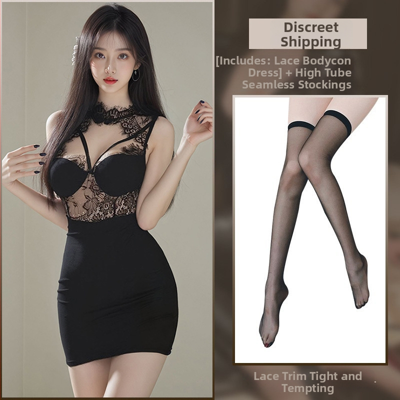 Seksualus apatinių komplektas su haltero kaklu ir siaura sijonui, cosplay įkvėptas Kinijos stiliaus, poliesteris 90–95%