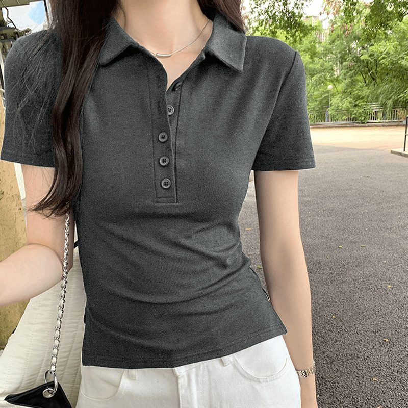 Ženska polo majica s kratkim rukavima, ljetni novi model, uski kroj, svestran i elegantan top