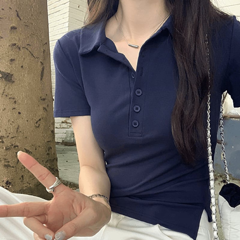 Ženska polo majica s kratkim rukavima, ljetni novi model, uski kroj, svestran i elegantan top