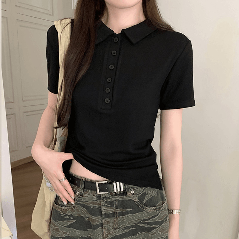 Ženska polo majica s kratkim rukavima, ljetni novi model, uski kroj, svestran i elegantan top