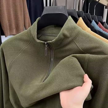 Top masculin Derong Velvet, dublu față, fermoar parțial, guler înalt, mâneci lungi