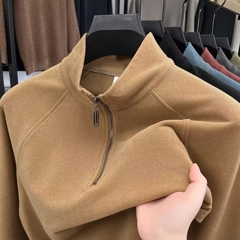 Top masculin Derong Velvet, dublu față, fermoar parțial, guler înalt, mâneci lungi