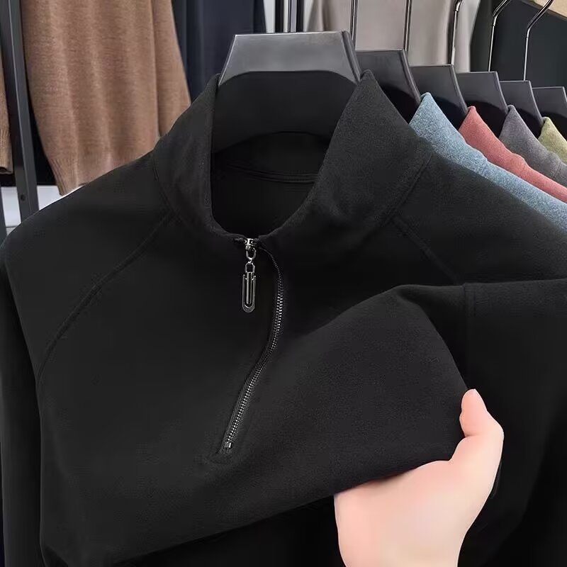 Top masculin Derong Velvet, dublu față, fermoar parțial, guler înalt, mâneci lungi
