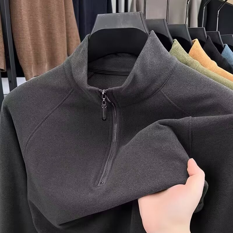 Top masculin Derong Velvet, dublu față, fermoar parțial, guler înalt, mâneci lungi
