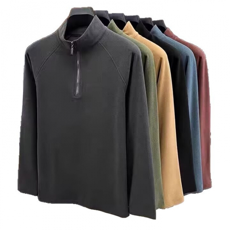 Top masculin Derong Velvet, dublu față, fermoar parțial, guler înalt, mâneci lungi