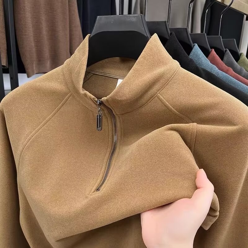 Top masculin Derong Velvet, dublu față, fermoar parțial, guler înalt, mâneci lungi