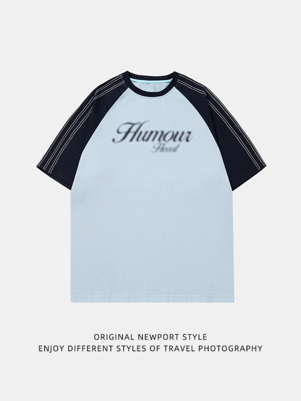 Raglan rankovių marškinėliai, apvalus kaklas, 100% medvilnė, laisvas kirpimas, grafinis atspaudas