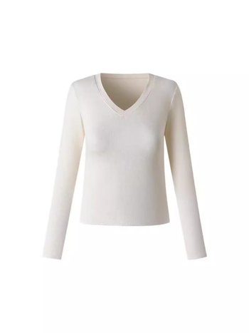 Tricou cu decolteu în V, mâneci lungi, croială slim, viscoză 90–95%